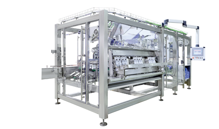 Manschettierer 6200 i zur Verpackung primärverpackter Produkte und Herstellung von Multipacks (Cluster) vom flachen Zuschnitt